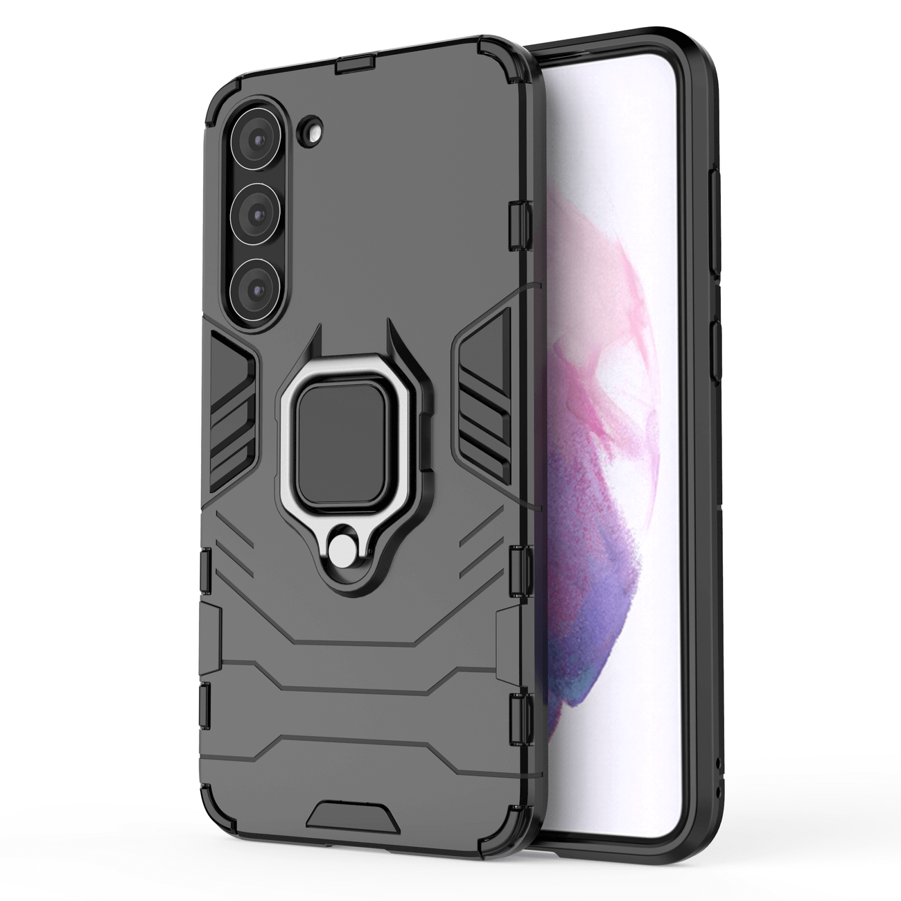 OEM Samsung Galaxy S23 Plus Rugged Armor Σκληρή Θήκη Υψηλής Προστασίας με Πλαίσιο Σιλικόνης και Δαχτυλίδι Συγκράτησης - Black