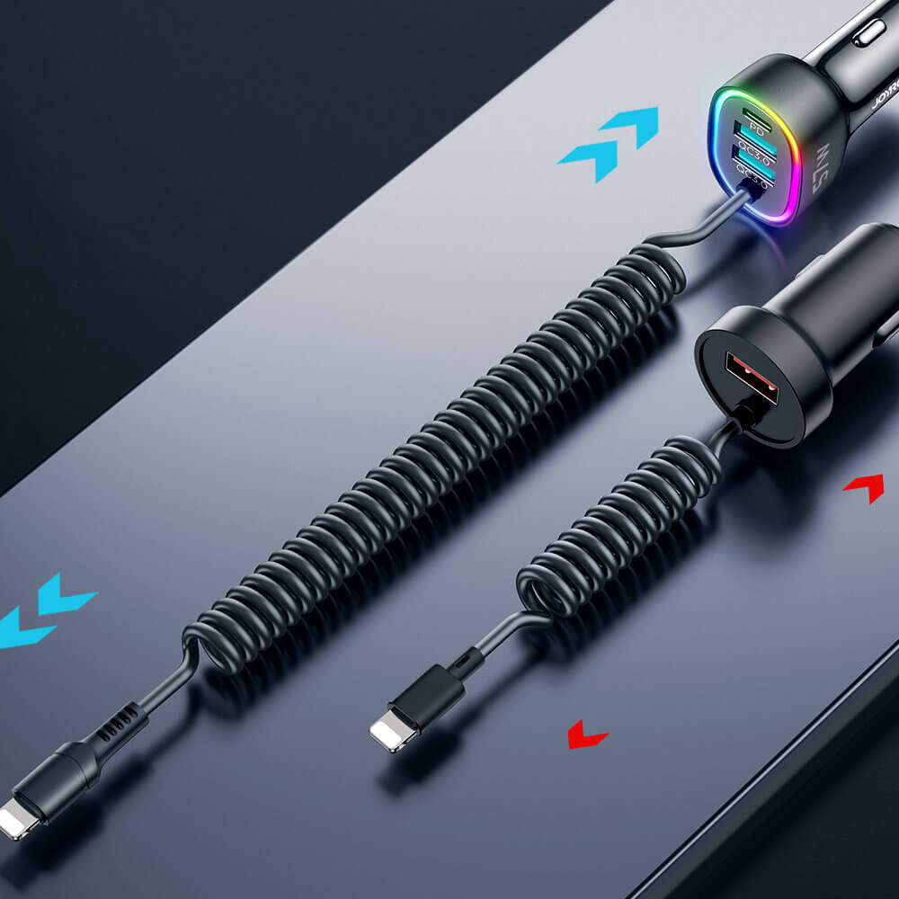 Joyroom JR - CL20 4in1 Fast Car Charger 57W Φορτιστής Αυτοκινήτου με 2 Θύρες USB, 1 Θύρα Type - C και Καλώδιο Lightning 1.6m - Black