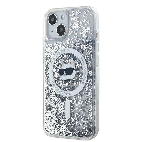 Karl Lagerfeld iPhone 15 / 14 / 13 - Liquid Glitter Choupette Head MagSafe - Σκληρή Θήκη με Πλαίσιο Σιλικόνης - Διάφανη - KLHMP15SLGCHSGH