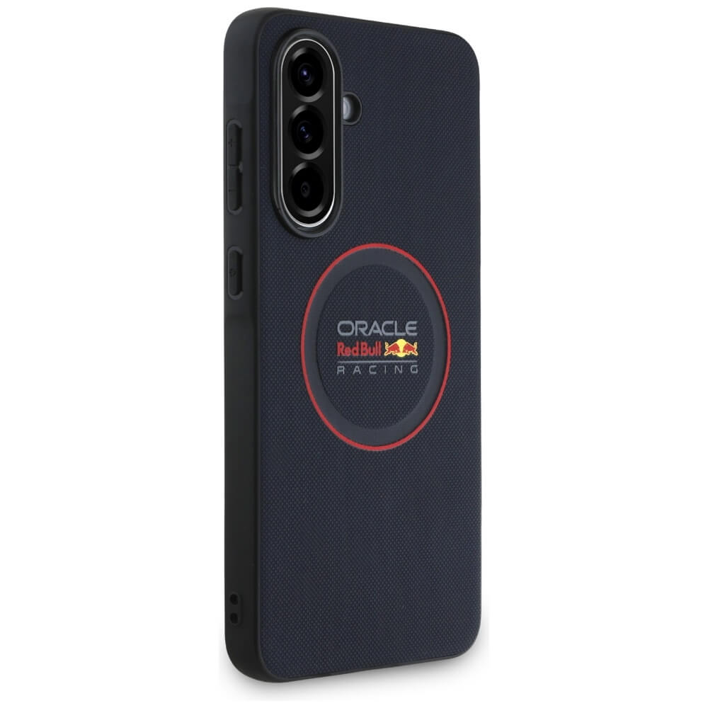 Red Bull Samsung Galaxy A56 5G - Meshed Red Ring - Σκληρή Θήκη με Επένδυση Συνθετικού Δέρματος και Πλαίσιο Σιλικόνης - Navy Blue - RBHCSA5624PUILVR