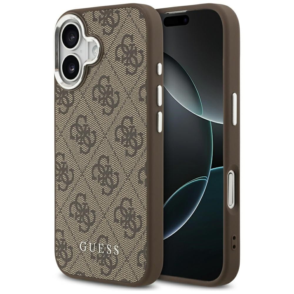 Guess iPhone 17 - 4G Classic Logo MagSafe - Σκληρή Θήκη με Πλαίσιο Σιλικόνης και Επένδυση Οικολογικού Δέρματος - Brown - GUHMP17SP4GSSMCW