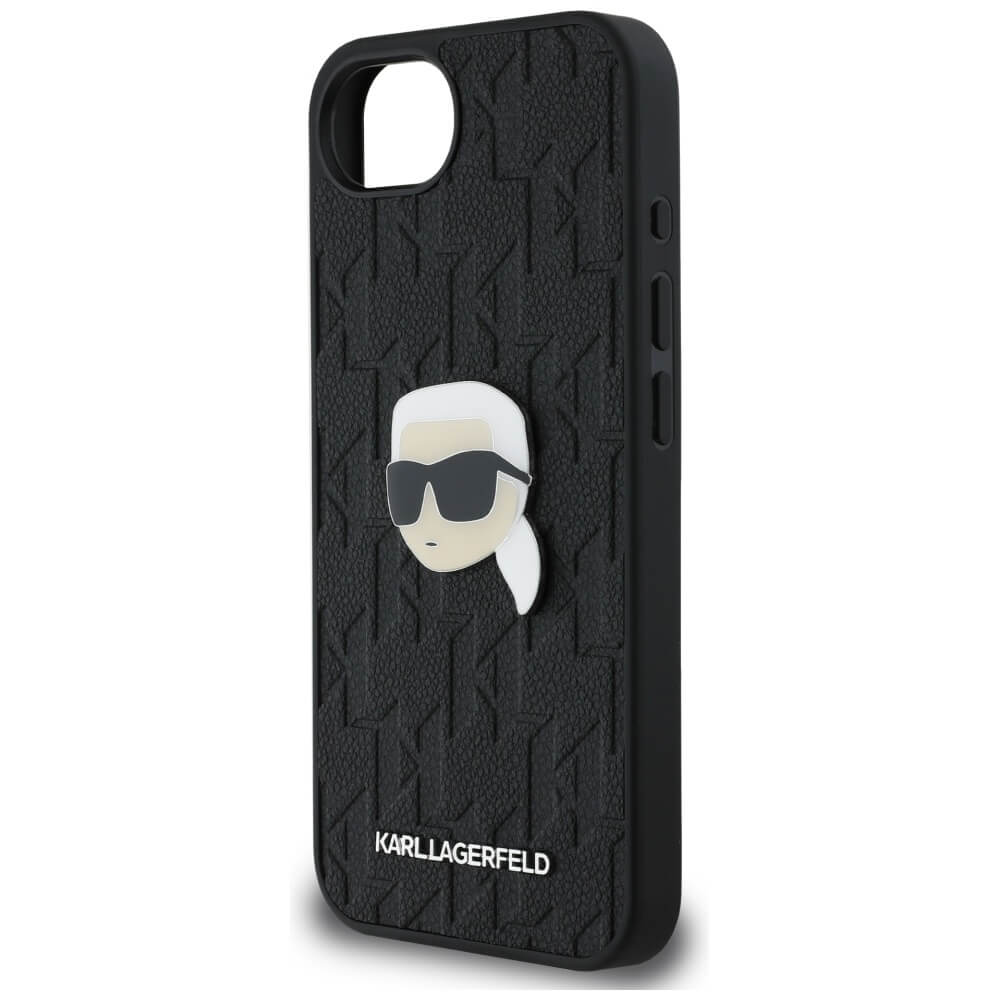 Karl Lagerfeld iPhone 16e - Monogram Karl Head Pin Σκληρή Θήκη με Επένδυση Συνθετικού Δέρματος - Black - KLHCPSE4PGKLKIPK