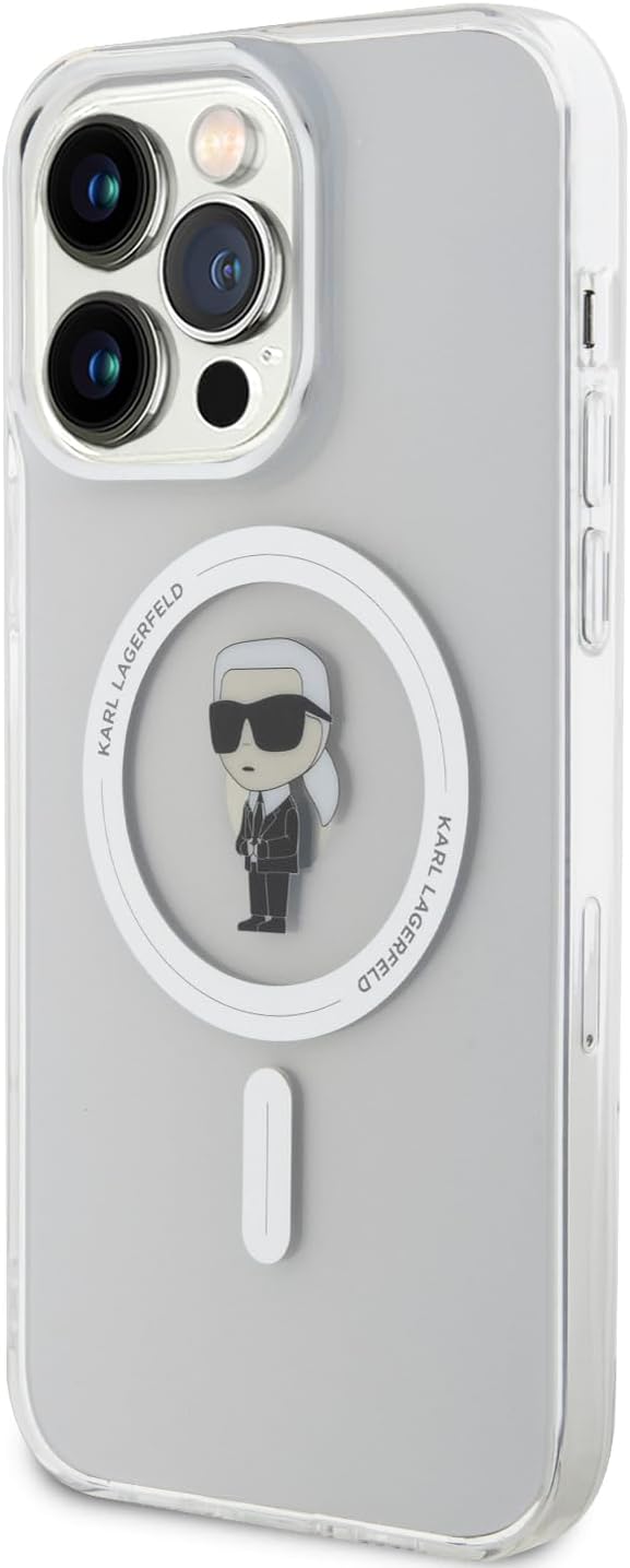 Karl Lagerfeld iPhone 15 Pro Max - IML Ikonik Magsafe Σκληρή Θήκη με Πλαίσιο Σιλικόνης και MagSafe - Διάφανη - KLHMP15XHFCKNOT