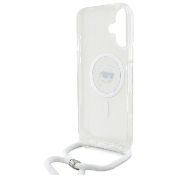 Karl Lagerfeld iPhone 16 - Crossbody IML Karl Head - MagSafe Σκληρή Θήκη με Πλαίσιο Σιλικόνης και Λουράκι - Διάφανη - KLHMP16SHCKHNT