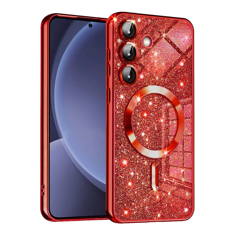 Techsuit Samsung Galaxy S25 - Luxury Glitter MagSafe - Θήκη Σιλικόνης - Red