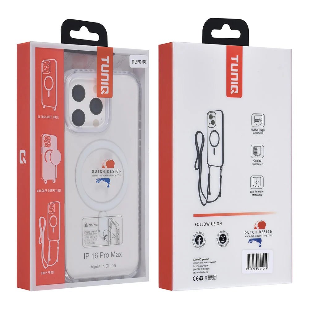 Tuniq iPhone 16 Pro Max - MagSafe Σκληρή Θήκη με Πλαίσιο Σιλικόνης και Λουράκι - Διάφανη / White