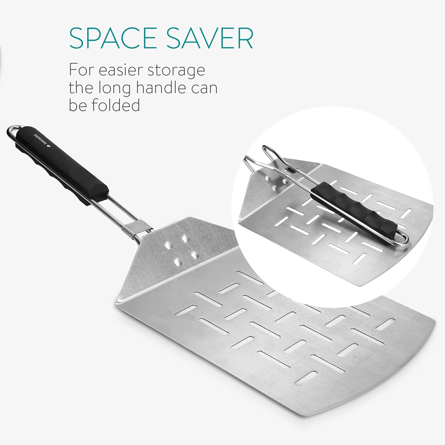 Navaris Αναδιπλούμενο Φτυάρι Πίτσας από Ανοξείδωτο Ατσάλι - Silver - 44175