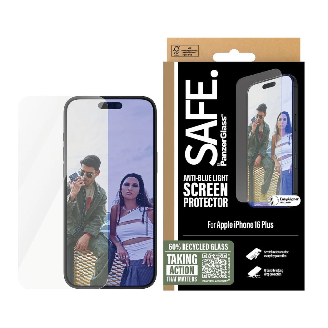 Safe by PanzerGlass iPhone 15 Plus / iPhone 16 Plus Ultra - Wide Fit Anti - Blue Light Screen Protector Αντιχαρακτικό Γυαλί Οθόνης - Διάφανο - SAFE95881