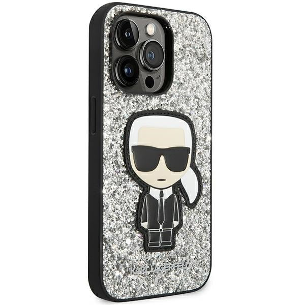 Karl Lagerfeld iPhone 14 Pro - Glitter Flakes Ikonik Σκληρή Θήκη με Πλαίσιο Σιλικόνης - Silver - KLHCP14LGFKPG