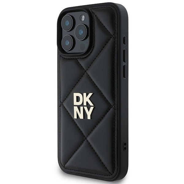 DKNY iPhone 16 Pro Max - Quilted Stack Logo Σκληρή Θήκη με Επένδυση Συνθετικού Δέρματος - Black
