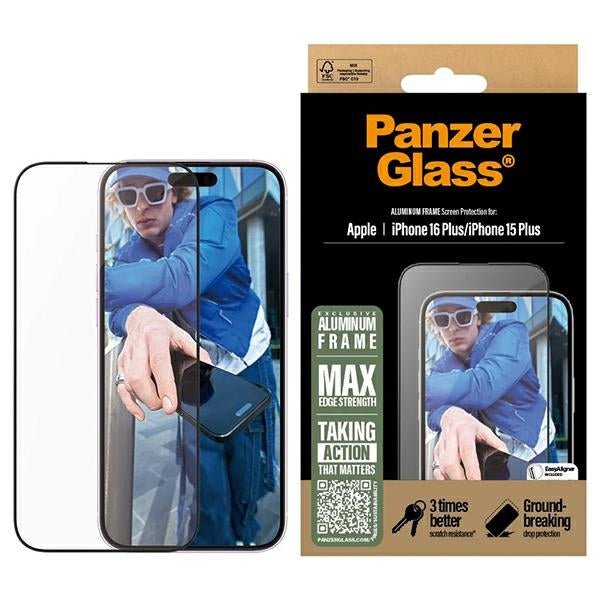 PanzerGlass iPhone 15 Plus / iPhone 16 Plus Aluminum Frame Ultra - Wide Fit Full Screen Αντιχαρακτικό Γυαλί Οθόνης - Black