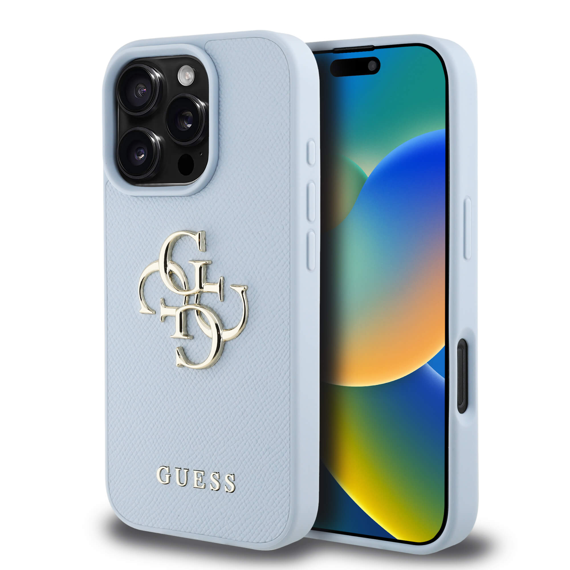 Guess iPhone 16 Pro - Grained Big 4G Logo Small Classic Logo - Σκληρή Θήκη με Επένδυση από Οικολογικό Δέρμα - Blue - GUHCP16LPGT4MBB