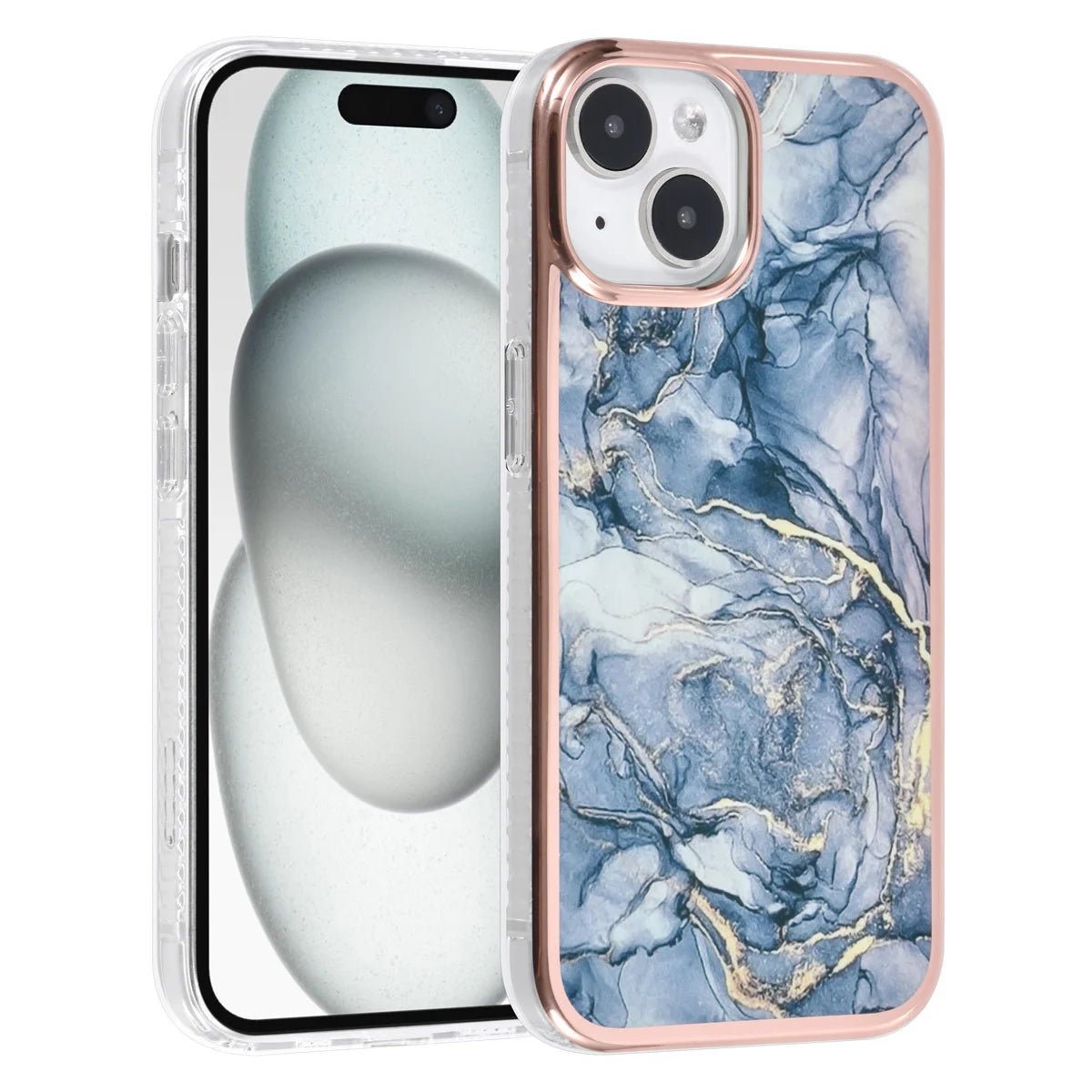 Tuniq iPhone 15 - Σκληρή Θήκη με Πλαίσιο Σιλικόνης - Σχέδιο Μάρμαρο - Σκούρο Γκρί