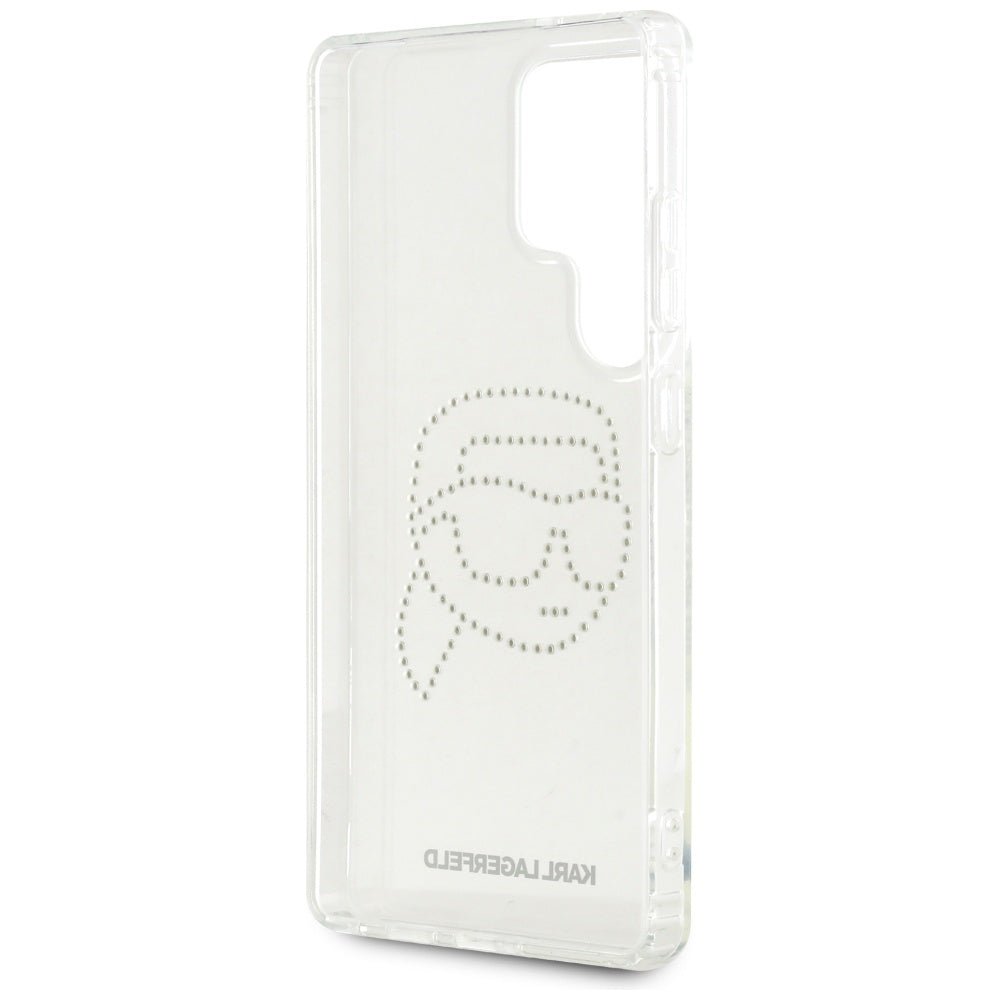 Karl Lagerfeld Samsung Galaxy S25 Ultra - Rhinestones Karl Head Logo - Σκληρή Θήκη με Πλαίσιο Σιλικόνης - Clear - KLHCS25LHKHDCELT