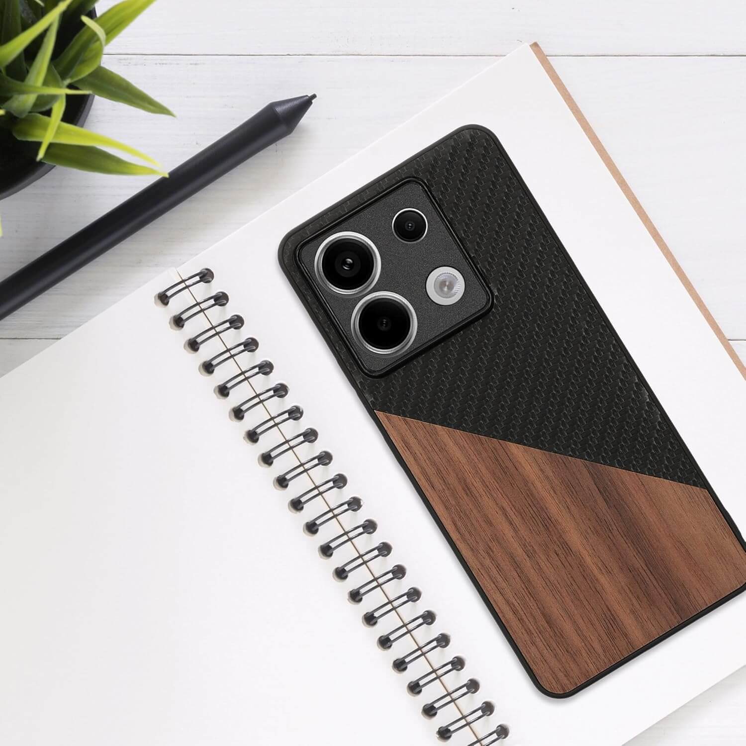 KW Xiaomi Redmi Note 13 Pro 5G / Poco X6 5G Θήκη από Φυσικό Ξύλο και Carbon - Black / Dark Brown