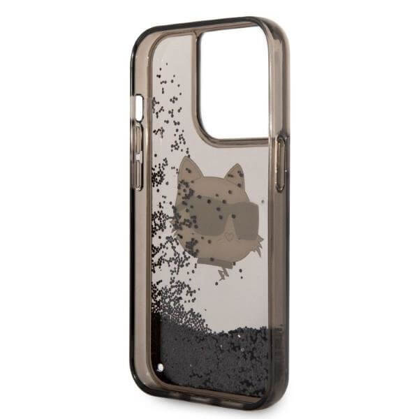 Karl Lagerfeld iPhone 14 Pro Max - Liquid Glitter Choupette's Head Σκληρή Θήκη με Πλαίσιο Σιλικόνης - Black - KLHCP14XLNCHCK