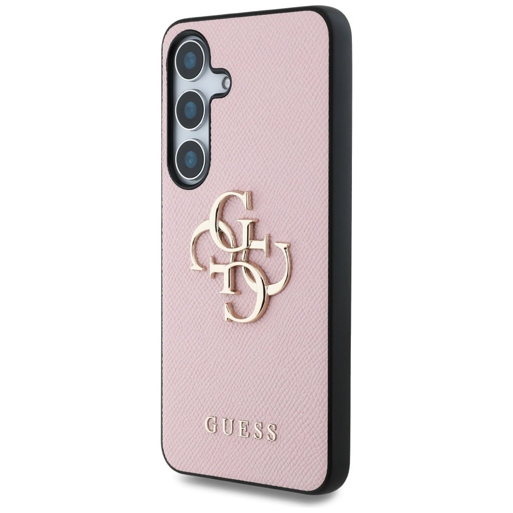 Guess Samsung Galaxy S25 - Grained Big 4G Logo Small Classic Logo - Σκληρή Θήκη με Επένδυση από Οικολογικό Δέρμα - Pink - GUHCS25SPGT4MBP