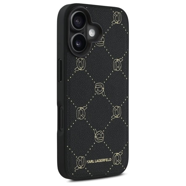 Karl Lagerfeld iPhone 16 - Karl Head MagSafe - Σκληρή Θήκη με Επένδυση Συνθετικού Δέρματος και Πλαίσιο Σιλικόνης - Black - KLHMP16SPGKHPHK