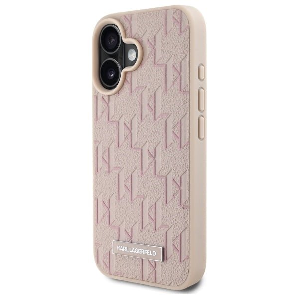 Karl Lagerfeld iPhone 16 - Hot Stamp - MagSafe Σκληρή Θήκη με Επένδυση Συνθετικού Δέρματος - Pink - KLHMP16SPKHPORPP