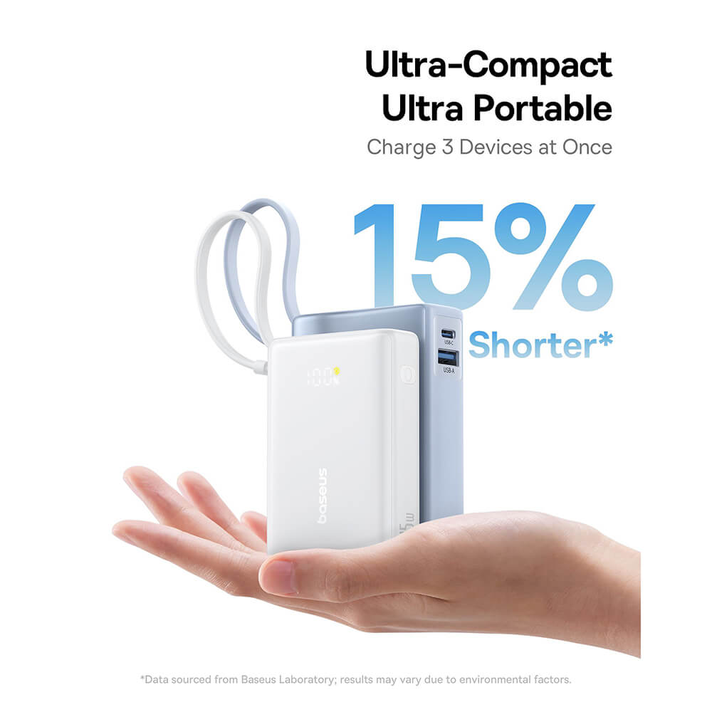 Baseus PicoGo Power Bank 10000mAh 45W με Ενσωματωμένο Καλώδιο Type - C - White
