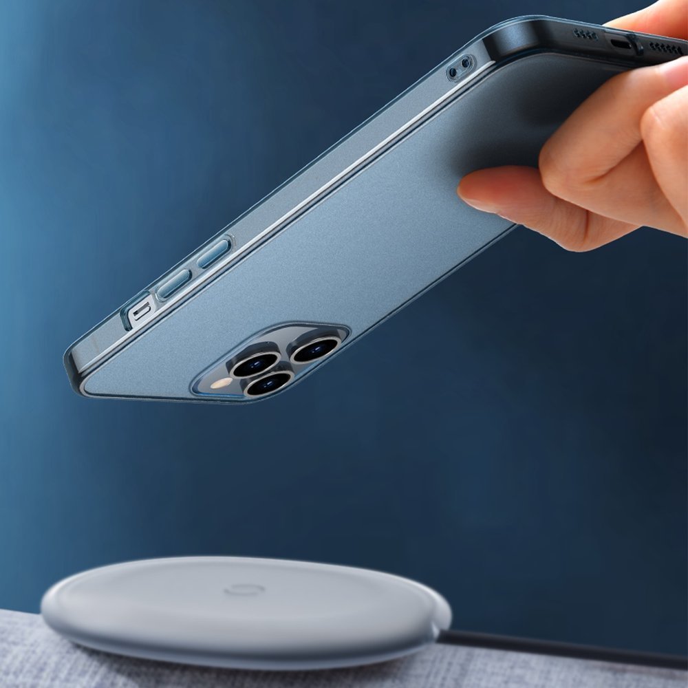 Baseus iPhone 12 / iPhone 12 Pro Frosted Glass Θήκη με Πλαίσιο Σιλικόνης και Όψη Γυαλιού Tempered Glass - Navy Blue - WIAPIPH61P - WS03