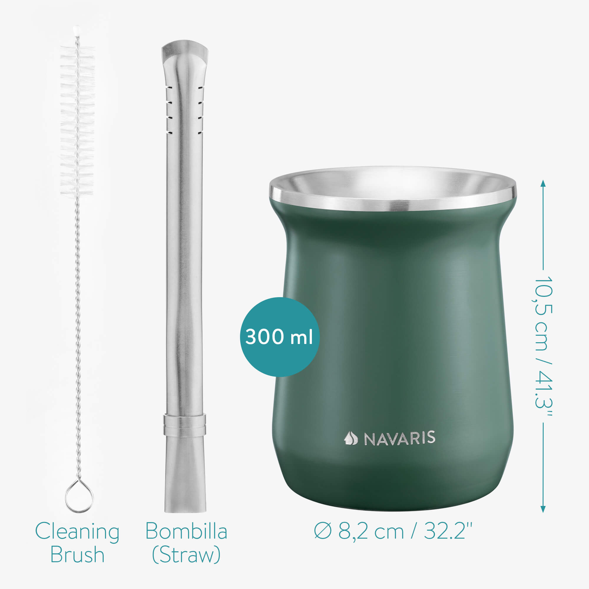 Navaris Σετ με Κούπα και Καλαμάκι Bombilla για Τσάι Yerba Mate - Green - 54274.01.07