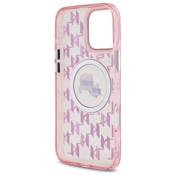 Karl Lagerfeld iPhone 16 Pro Max - IML Monogram Karl and Choupette Head - MagSafe Σκληρή Θήκη με Πλαίσιο Σιλικόνης - Pink - KLHMP16XHMCKMHP