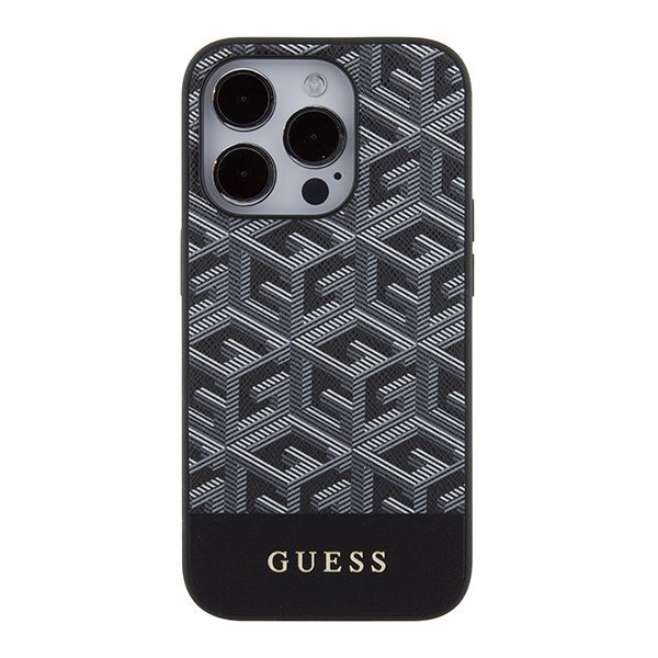 Guess iPhone 15 Pro - GCube Stripes MagSafe Σκληρή Θήκη με Επένδυση Συνθετικού Δέρματος και MagSafe - Black - GUHMP15LHGCFSEK