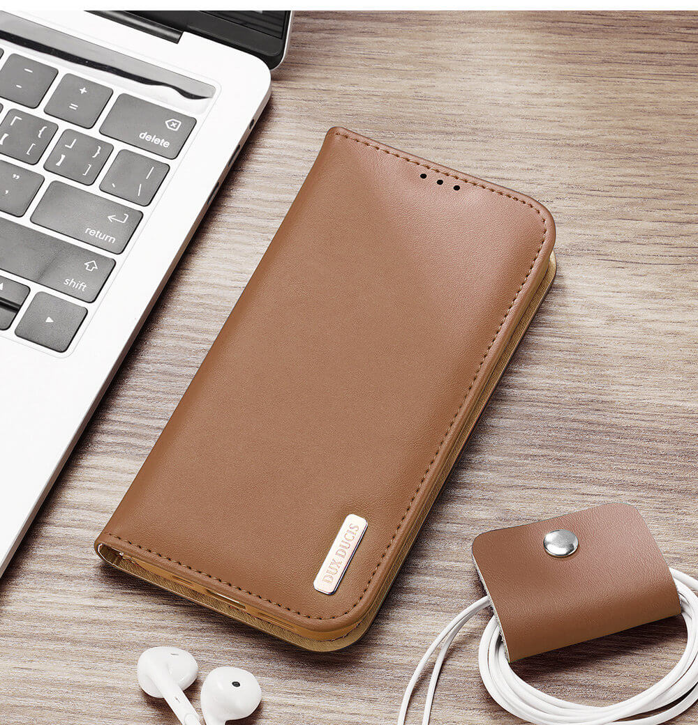 Dux Ducis iPhone 15 Hivo Θήκη Πορτοφόλι Stand από Γνήσιο Δέρμα - Brown