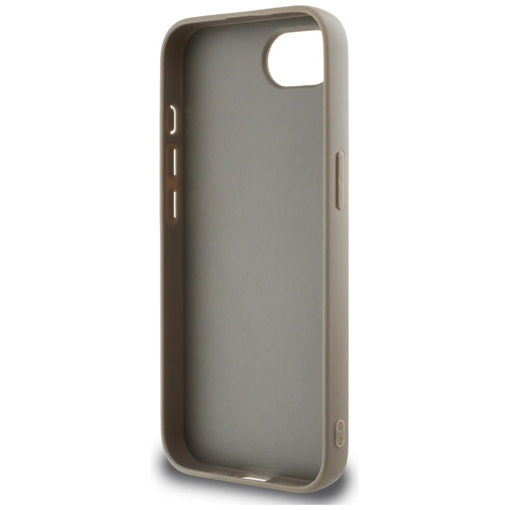 DKNY iPhone 16e - Repeat Texture Pattern with Tonal Stripe - Σκληρή Θήκη με Πλαίσιο Σιλικόνης και Επένδυση Συνθετικού Δέρματος - Beige