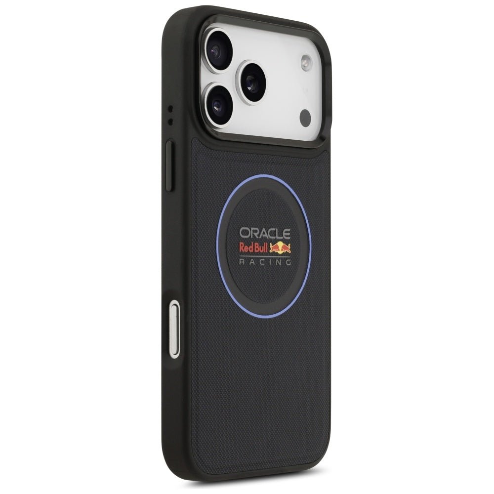 Red Bull iPhone 17 Pro Max - Red Bull Meshed Blue Ring and Metal Buttons MagSafe - Σκληρή Θήκη με Επένδυση Συνθετικού Δέρματος - Navy - RBHMP17X24PUILVB
