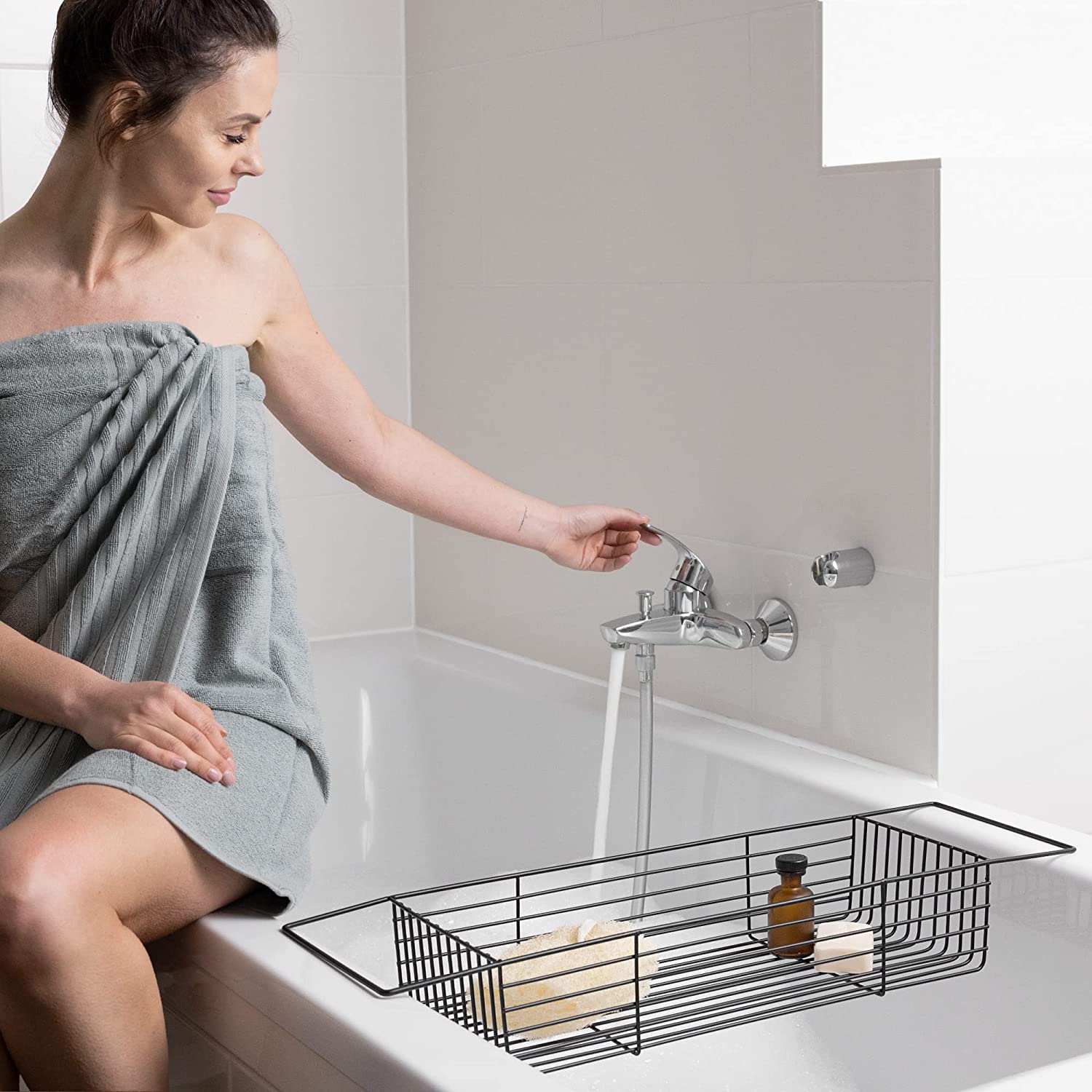 Navaris Μεταλλική Βάση Οργάνωσης για Μπανιέρα - Black - 55956.01