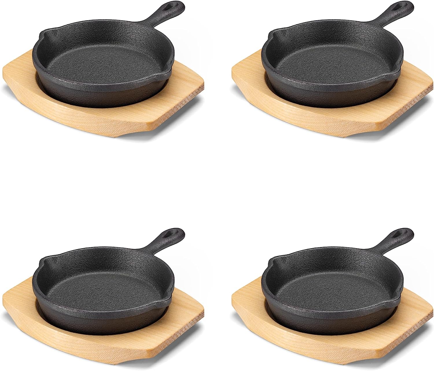 Navaris Σετ με 4 Μίνι Τηγάνια από Χυτοσίδηρο με Ξύλινες Βάσεις - 10.2 cm - Black - 60343.03