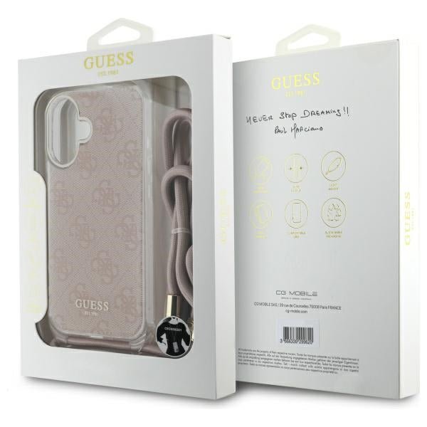 Guess iPhone 16 - Crossbody Cord 4G Print - Σκληρή Θήκη με Πλαίσιο Σιλικόνης και Λουράκι - Pink - GUHCP16SHC4SEP