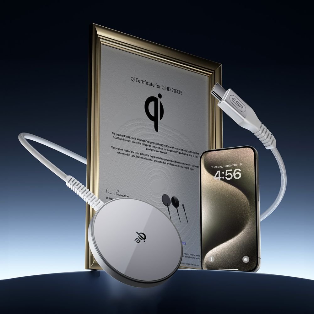 ESR HaloLock QI2 Mini Ασύρματος Φορτιστής MagSafe με Καλώδιο Type - C 15W - Silver