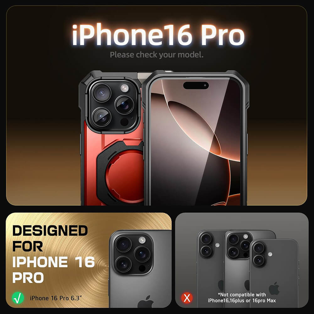 Supcase iPhone 16 Pro Unicorn Beetle Defender Σκληρή Θήκη με MagSafe και Stand - Metallic Red