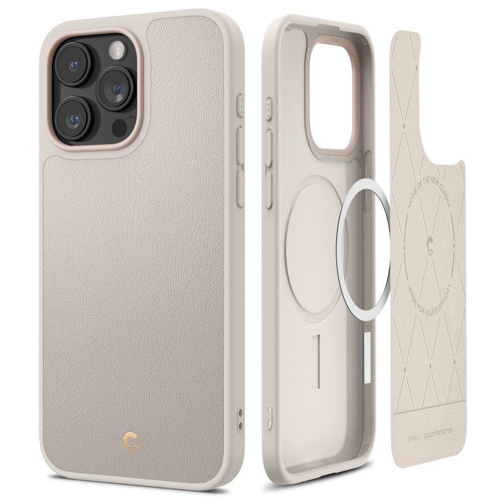 Spigen Cyrill iPhone 15 Pro Kajuk Mag Θήκη με Επένδυση Συνθετικού Δέρματος και MagSafe - Cream