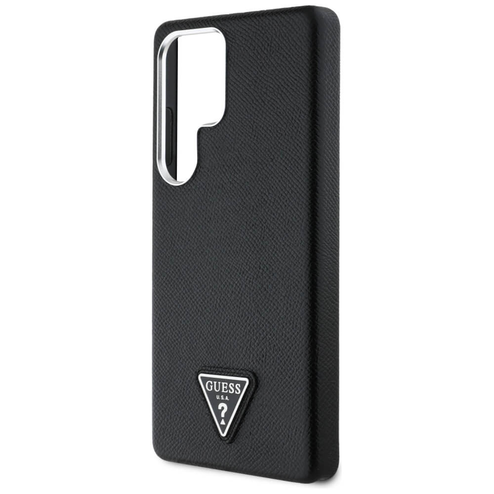 Guess Samsung Galaxy S25 Ultra - Grained Triangle Logo - MagSafe Σκληρή Θήκη με Πλαίσιο Σιλικόνης και Συνθετικό Δέρμα - Black - GUHMS25LPGTSPSK