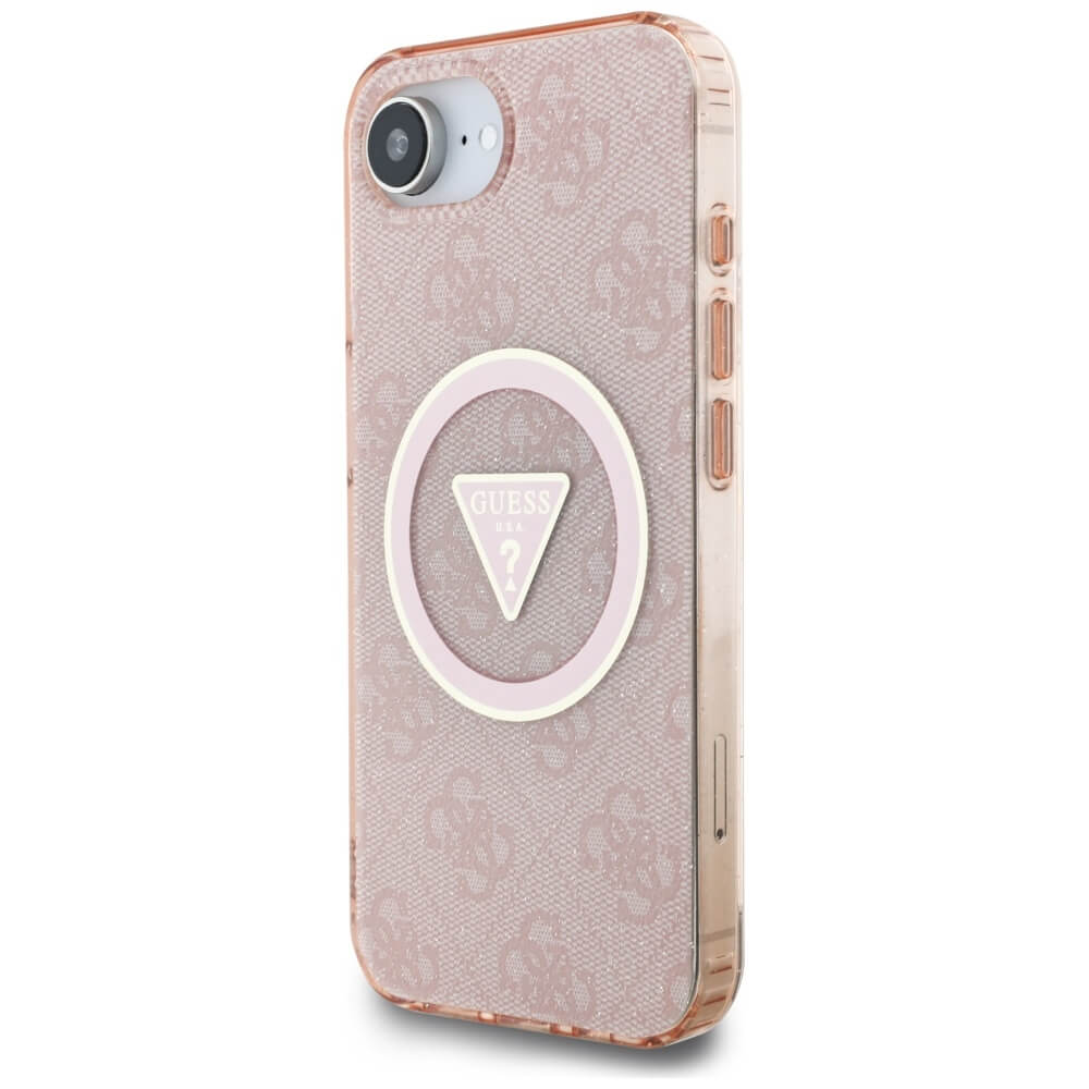 Guess iPhone 16e - IML Metal Glitter 4G Circle Triangle MagSafe - Σκληρή Θήκη με Πλαίσιο Σιλικόνης και MagSafe - Pink - GUHMPSE4HG4PRTGP