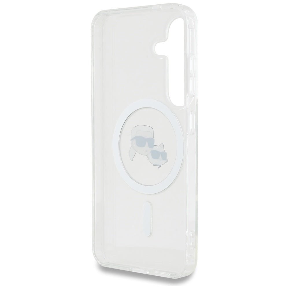Karl Lagerfeld Samsung Galaxy S25 Plus - Button Karl and Choupette Heads Printed Logo - MagSafe Σκληρή Θήκη με Πλαίσιο Σιλικόνης - White - KLHMS25MHLSKCH