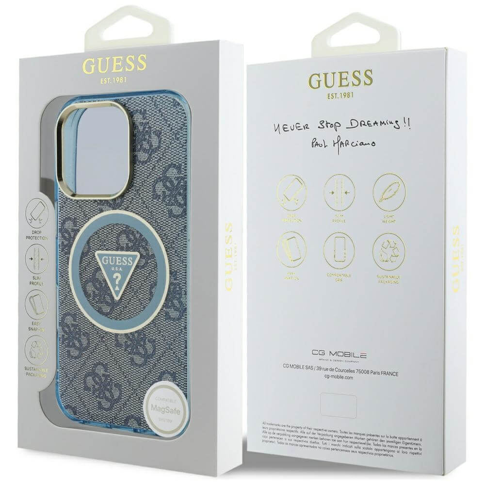 Guess iPhone 16 Pro Max - IML Metal Glitter 4G Circle Triangle MagSafe - Σκληρή Θήκη με Πλαίσιο Σιλικόνης και MagSafe - Blue - GUHMP16XHG4PRTGB