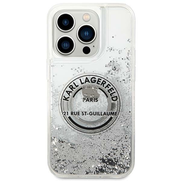 Karl Lagerfeld iPhone 14 Pro - Liquid Glitter RSG Σκληρή Θήκη με Πλαίσιο Σιλικόνης - Διάφανη / Silver - KLHCP14LLCRSGRS