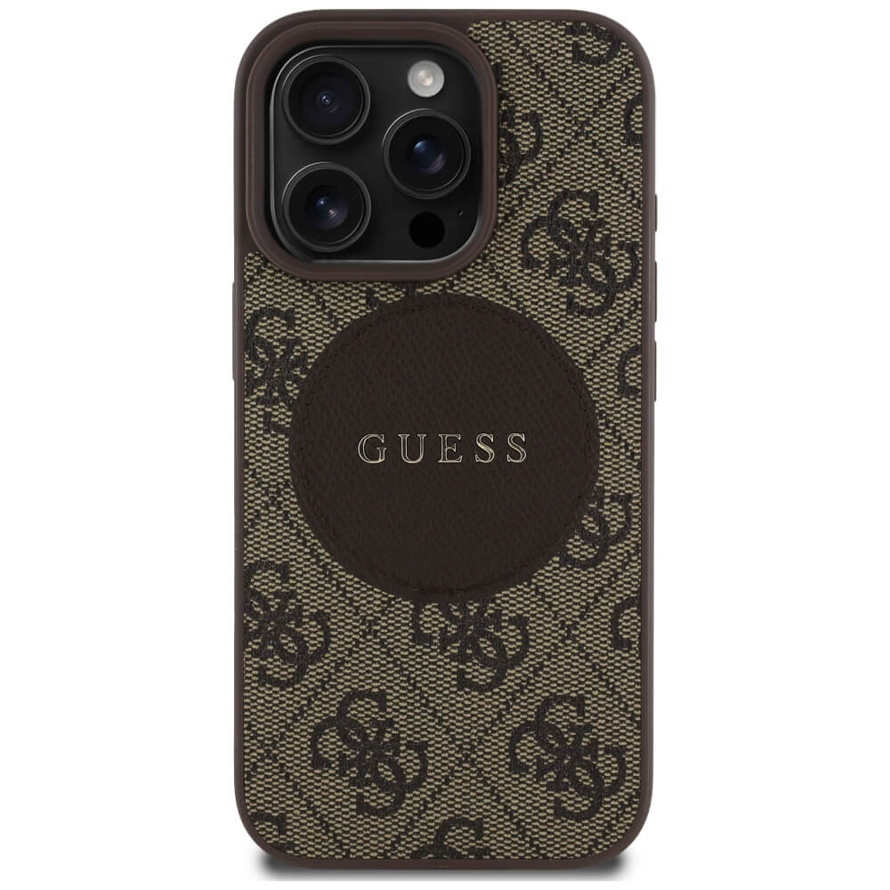 Guess iPhone 16 Pro Max - 4G Circle Classic Logo - MagSafe Θήκη με Επένδυση Συνθετικού Δέρματος - Brown - GUHMP16XP4PGRSGW