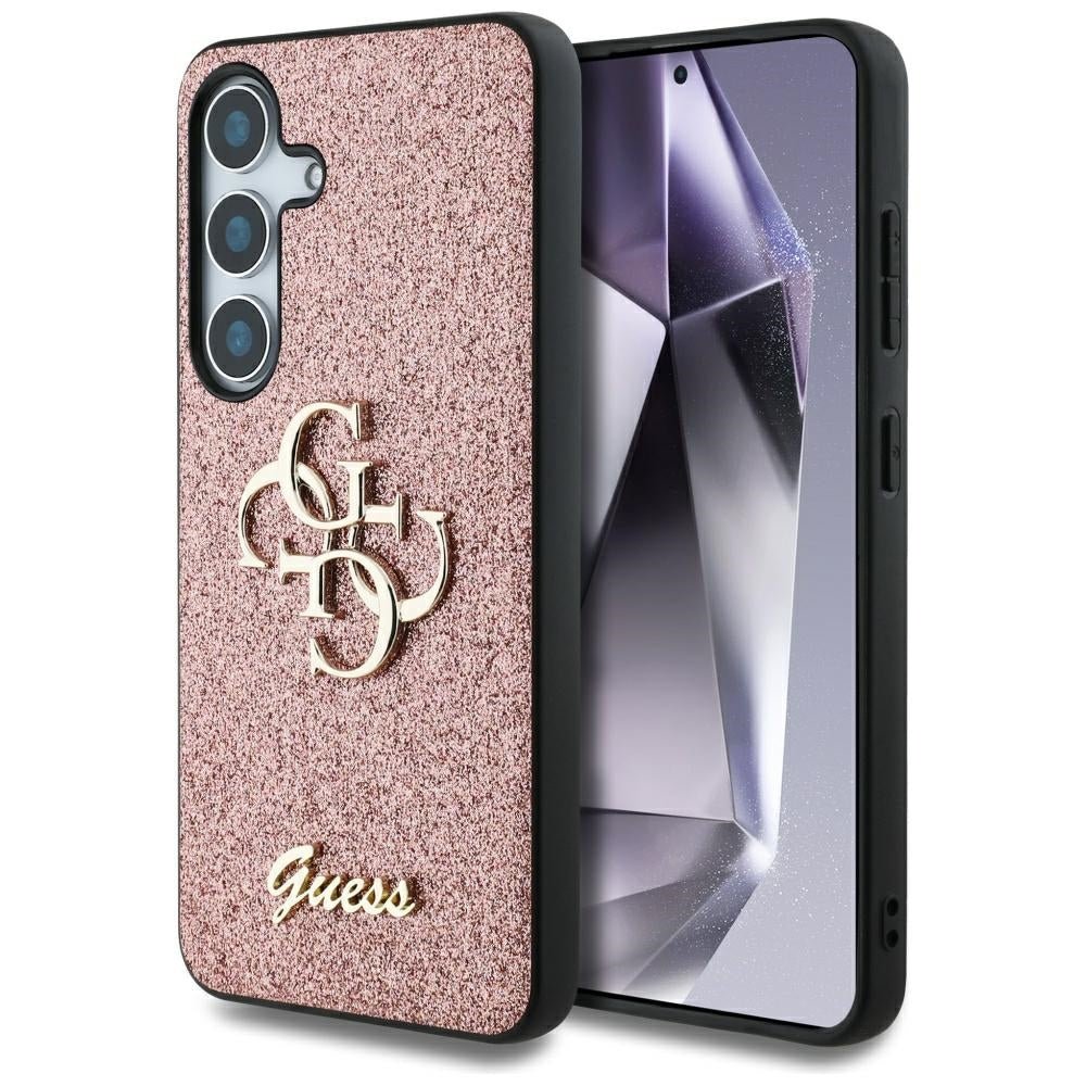 Guess Samsung Galaxy S25 Plus - Fixed Glitter Big 4G - Σκληρή Θήκη με Πλαίσιο Σιλικόνης - Pink - GUHCS25MHG4SGP