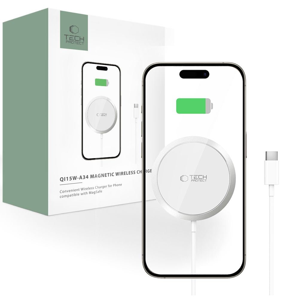 Tech - Protect QI15W - A34 15W Ασύρματος Φορτιστής MagSafe με Καλώδιο Type - C - White