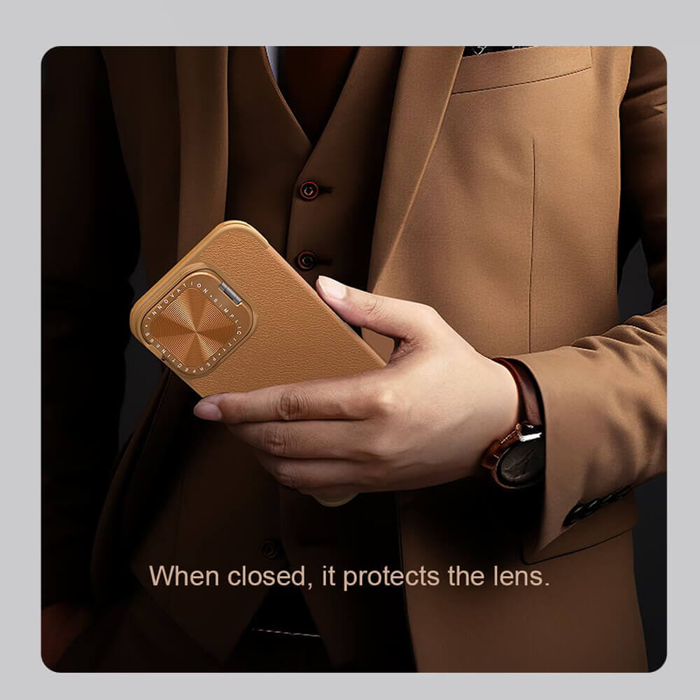 Nillkin iPhone 16 Qin Prop Leather Θήκη Βιβλίο με Κάλυμμα για την Κάμερα - Brown
