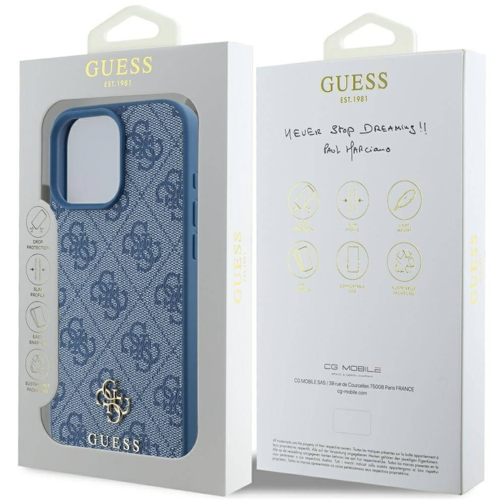 Guess iPhone 16 Pro - HC PU 4G Small 4G and Classic - MagSafe Σκληρή Θήκη με Επένδυση από Οικολογικό Δέρμα - Blue - GUHMP16LP4SM4MB