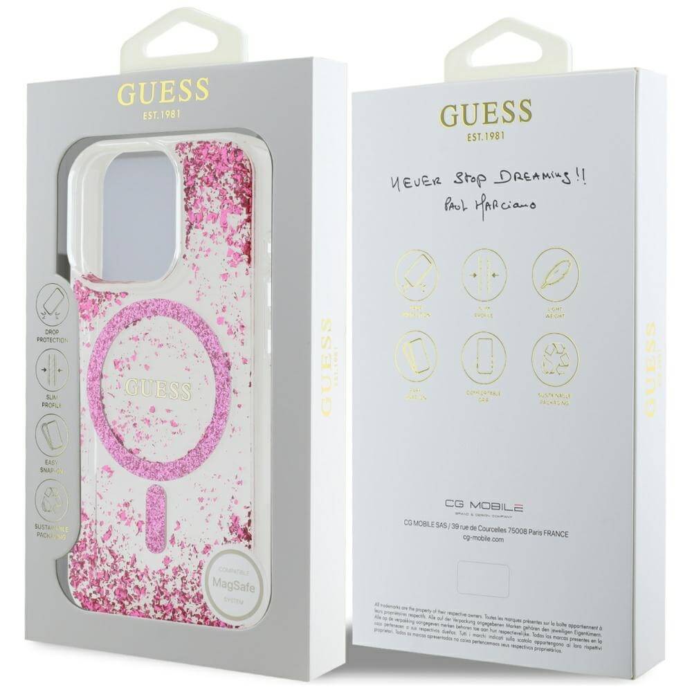 Guess iPhone 16 Pro - HC Resin Bottom Glitter - MagSafe Σκληρή Θήκη με Πλαίσιο Σιλικόνης - Pink - GUHMP16LRGRGEP