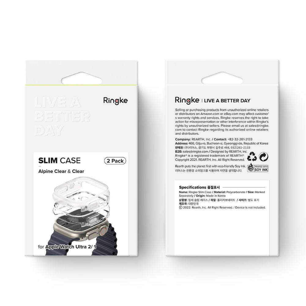 Ringke Θήκη Apple Watch Ultra (1/2/3) - 49mm Slim - 2 Τεμάχια - Διάφανη - Alpine Ημιδιάφανη
