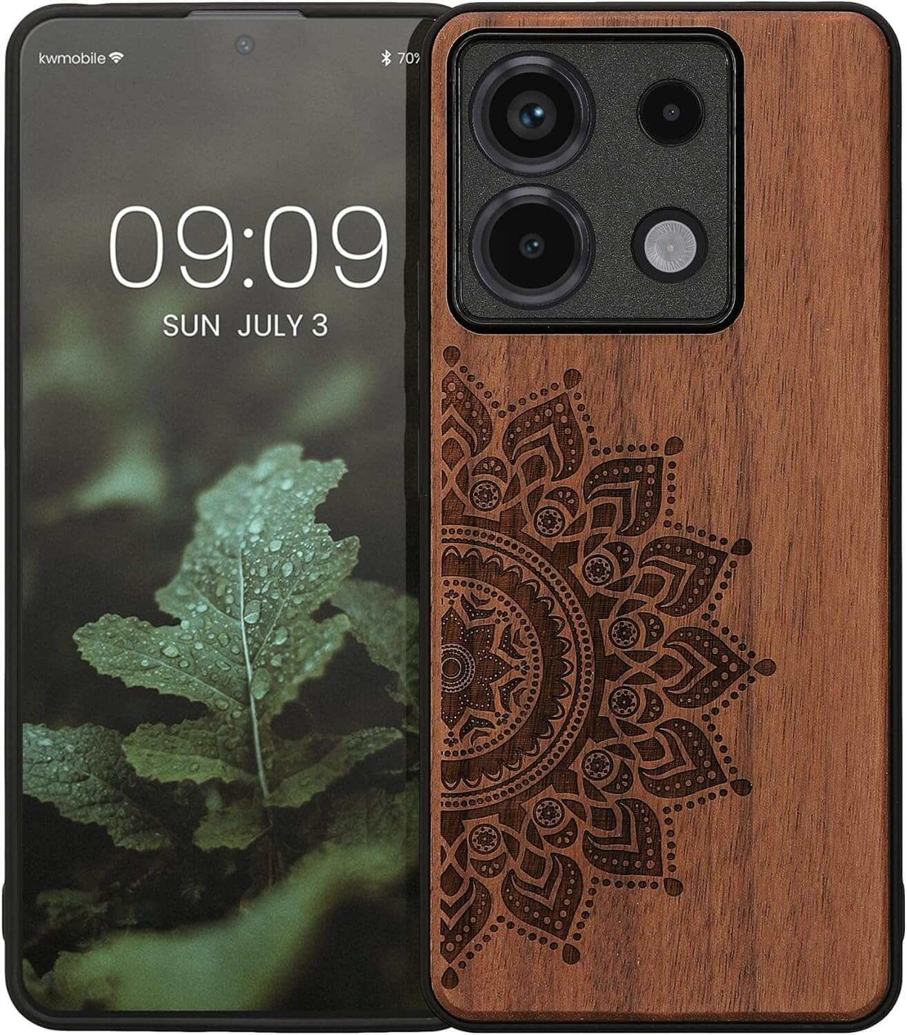 KW Xiaomi Redmi Note 13 Pro 5G / Poco X6 5G Θήκη από Φυσικό Ξύλο - Design Rising Sun - Dark Brown